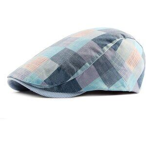 Men's 826blue Cotton blend Adjustable Colorful Striped Plaid Ivy Cap